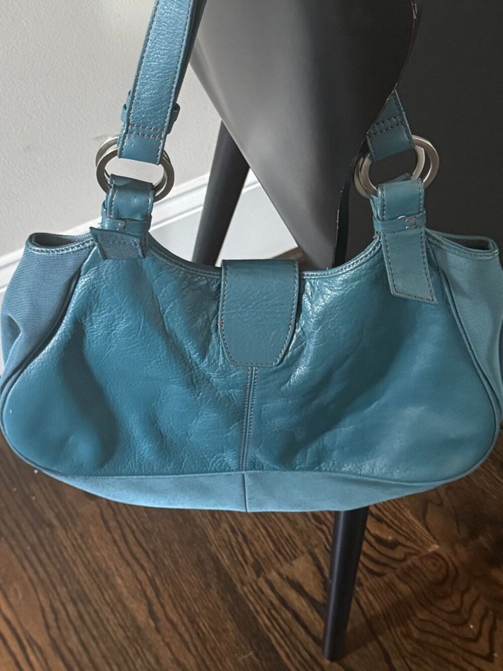 Kenneth Cole Crystal Teal Leather Handbag - Picture 3 of 14
